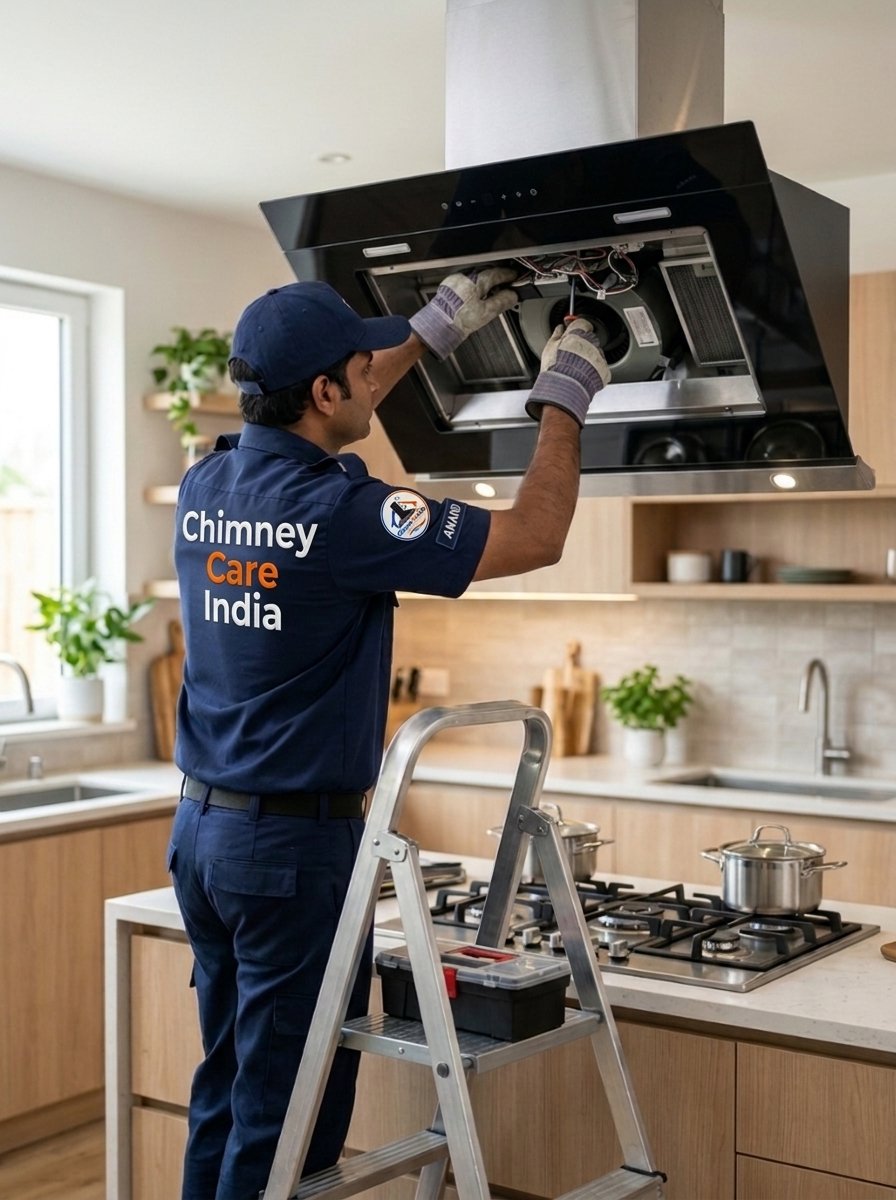 Chimney Care India certified technician servicing an auto-clean chimney hood